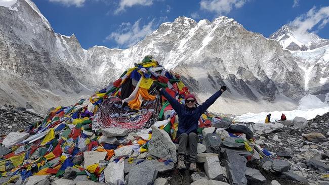 Emily Dodds, 25, from Sydney's Central Coast climbs Mt Everest Base Camp in April, 2017.
