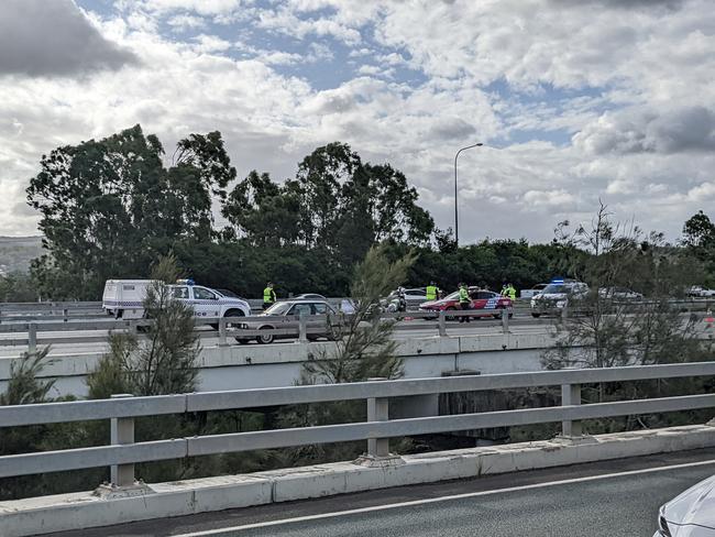 A motorcyclist was involved in a crash on the M1 in on Friday afternoon, near Exit 57 at Coomera. Picture: Keith Woods