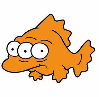 Blinky, three-eyed fish from lake next to nuclear power plant in The Simpsons.