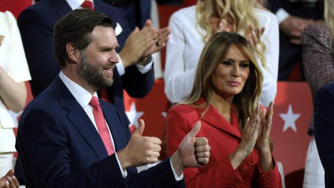 Republican vice presidential candidate JD Vance and former first lady Melania Trump at the Republican National Convention.