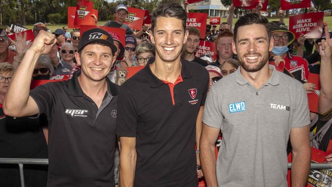 South Australian Supercars drivers Todd Hazelwood, Nick Percat and Scott Pye. Picture: Emma Brasier