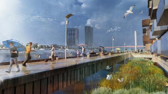 An artist’s impression of Collins Wharf as part of the Greenline project. Picture: Supplied