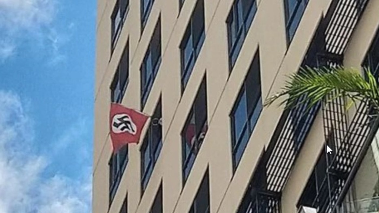 A Nazi flag was flown near a Brisbane synagogue last year. Picture: Supplied