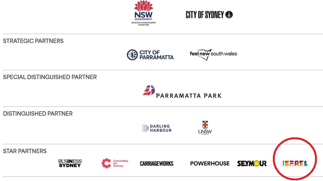 Israel logo on Sydney Festival website showing it as a ‘star partner’.