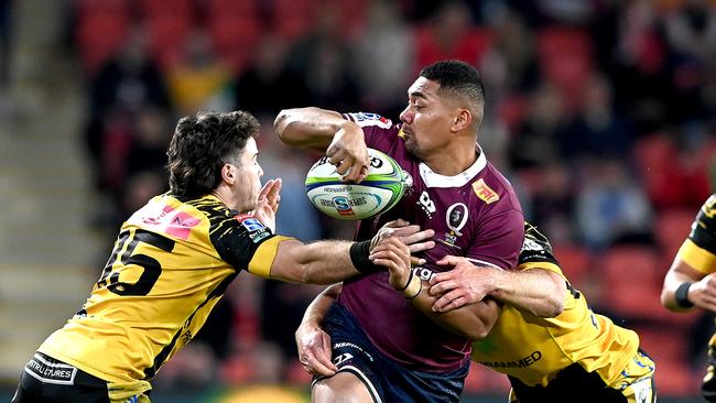 Reds winger Chris Feauia-Sautia will miss the Super Rugby AU grand final. Picture: Bradley Kanaris/Getty Images