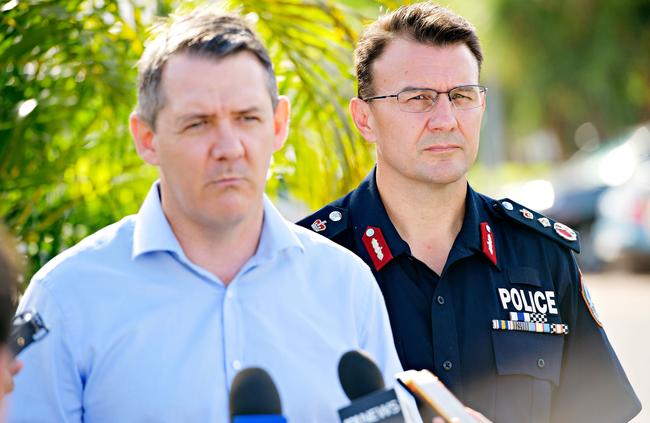 Chief Minister Michael Gunner, with former NT Police Commissioner Reece Kershaw. Mr Gunner’s comments have angered the police.