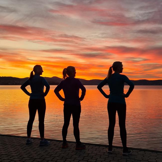 Marathon training has meant plenty of early starts for Jen Shaw, Mel Ferrier and Kelly Graves.