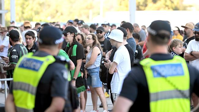 Crowds are watched by police at AAMI Park. Picture: Getty Images