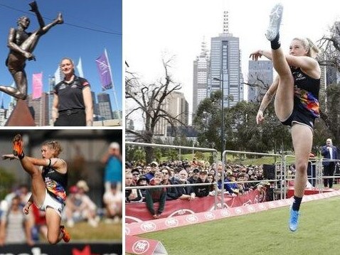 Tayla Harris emulates her stunning 'The Kick' image.