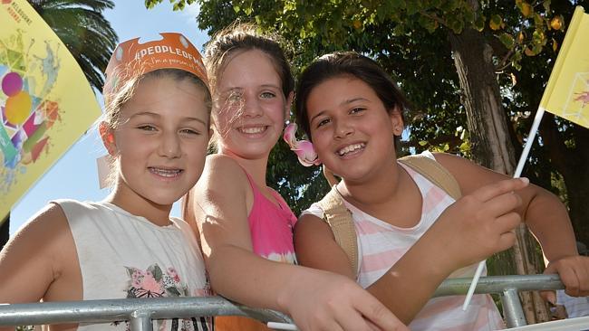  Jaidyn 8, Ava 10, and Angelique 10, from South Morang enjoy the Moomba parade. Picture: Nicole Garmston 