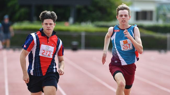 Coles Little Athletics Championships at the Townsville Sports Reserve. 100m. Joel Templin and Nathan Taverner. Picture: Evan Morgan