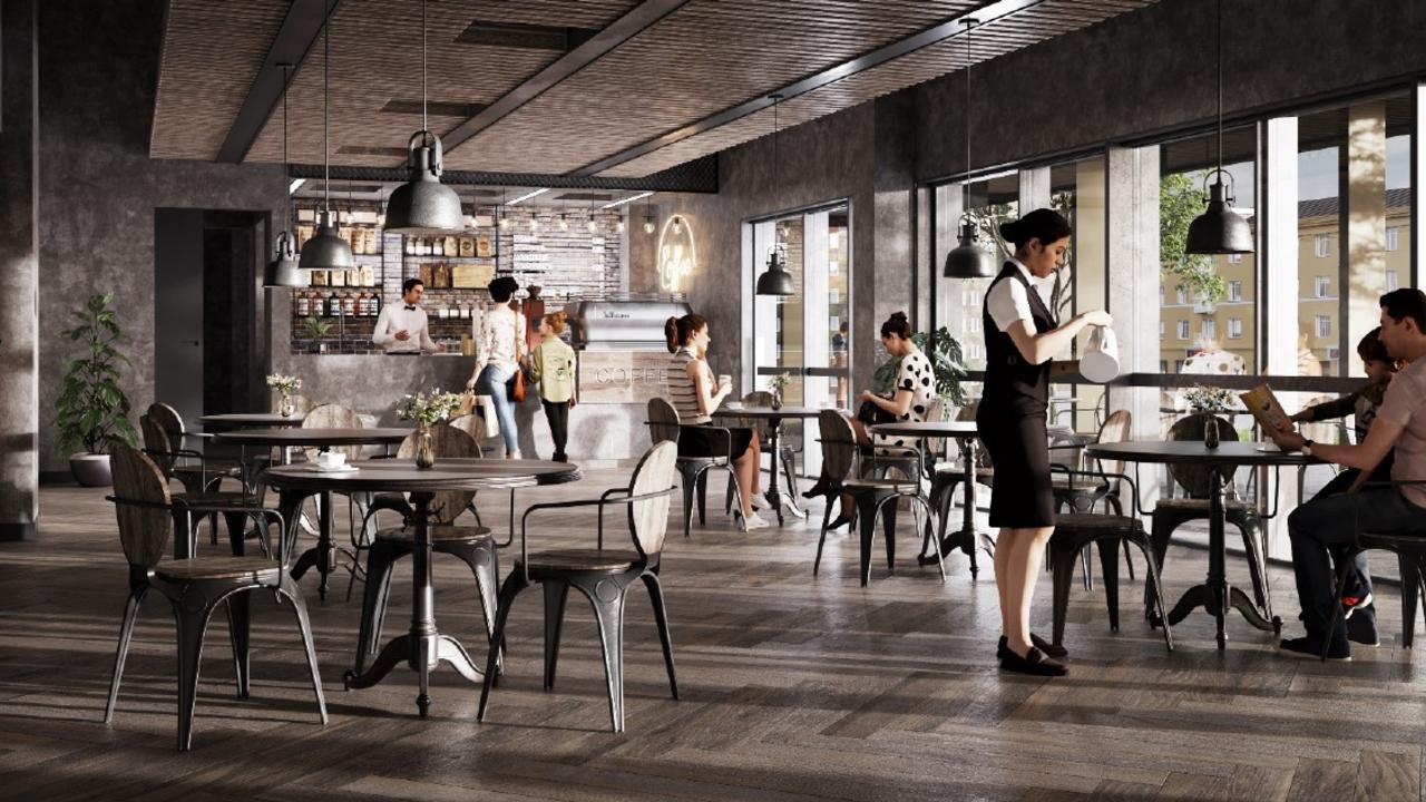 Renders of inside the new modern restaurant at the Rockhampton Museum of Art.