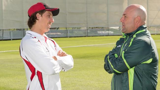 South Austraila batsman Jake Lehmann with his dad, Darren Lehmann.