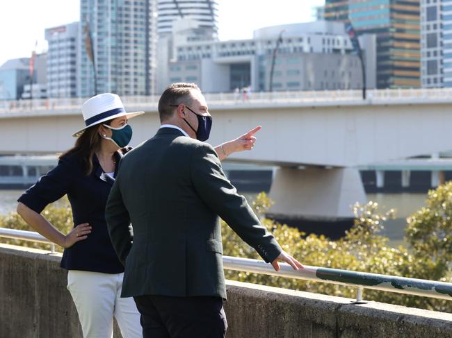 Premier Annastacia Palaszczuk and Lord Mayor Adrian Schrinner at Brisbane’s South Bank Parklands