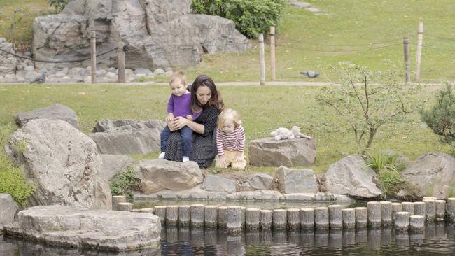 Stella Moris with sons Max and Gabriel in a London park. Picture: Laura Panack/Mega Agency