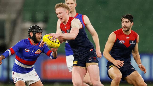 Clayton Oliver produced a dominant game for the Dees but it wasn’t enough to get them over the line. Picture: AFL Photos via Getty Images