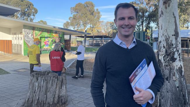 Liberal MP James Stevens for the electorate of Sturt at the Burnside Primary School this morning. Picture: Monique van der Heyden