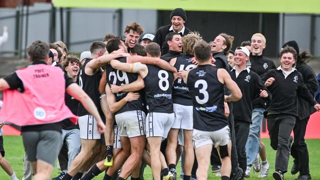 Port District celebrates its win over Glenunga in the division one Adelaide Footy League grand final at Norwood Oval. Picture: Brenton Edwards