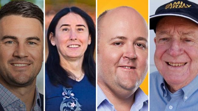 Lytton candidates, from left; LNP’s Chad Gardiner; Greens Jade Whitla; One Nation’s David White and Family First’s James Vote.