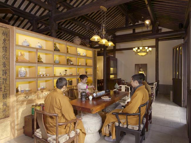 A tea ceremony conducted at Mrs Pang's Tea House in Hangzhou, China.