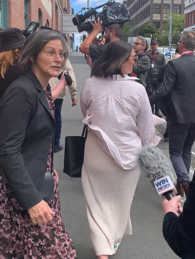 Supporters of Tasmanian judge Gregory Geason clashed with media outside of the Hobart Magistrates Court following his sentencing on Thursday. Picture: Duncan Abey