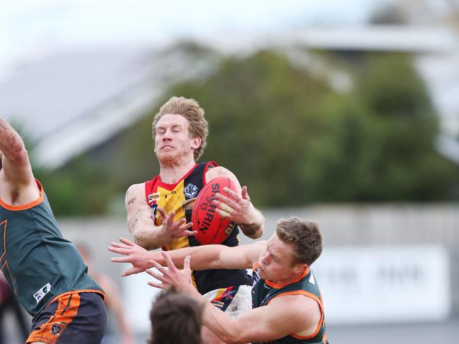 St Joseph's Reid Adams (26) marks strongly. GFL: Geelong West Giants v St Joseph's senior football at West Oval. Picture: Alan Barber