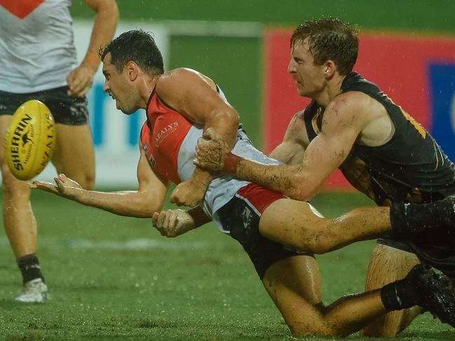 St Mary’s star Nate Paredes in action for NT Buffaloes against Glenelg at TIO Stadium. Picture: Glenn Campbell