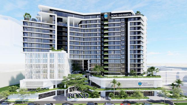 Artist impression of Bond University's proposed student accommodation towers which are planned for a Lake Street site in Varsity Lakes. Picture: Supplied.