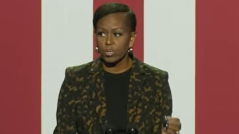 Michelle Obama speaks at a campaign rally in Michigan for Kamala Harris. Picture: Sky News