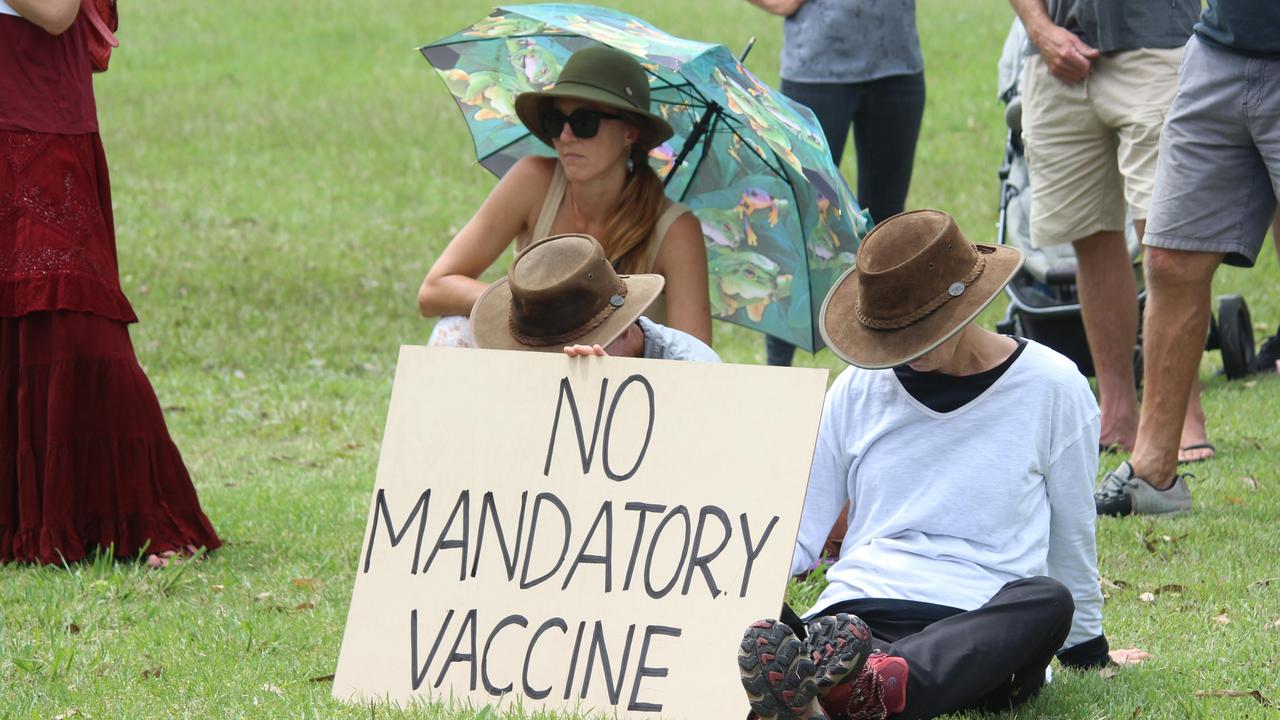 More than 150 people turned out for the Millions March Against Mandatory COVID-19 Vaccines in Coffs Harbour on Saturday February 20. Photo: Tim Jarrett