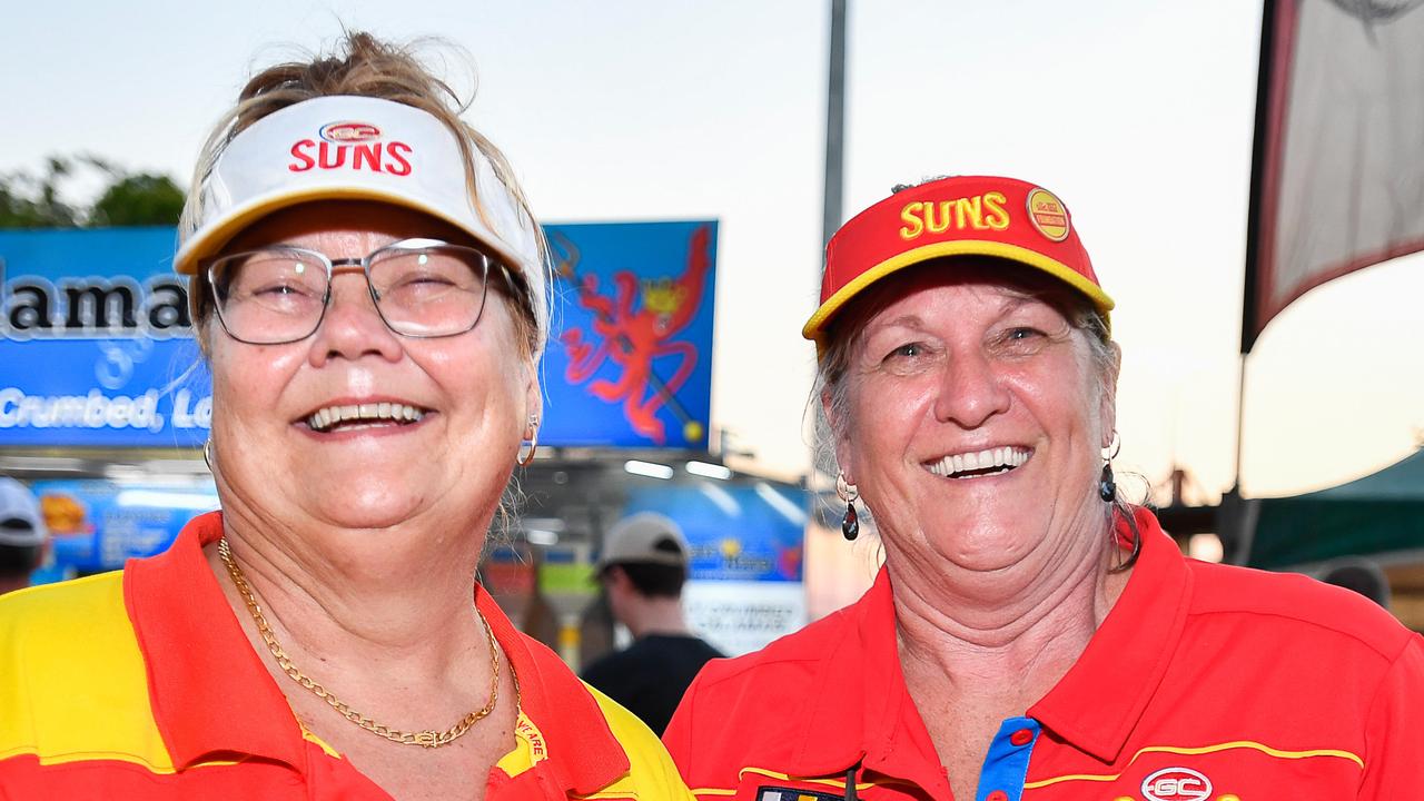 Julie Mckenzie and Jan Hickman at the Gold Coast Suns match vs Western Bulldogs at TIO Stadium. Pic: Pema Tamang Pakhrin