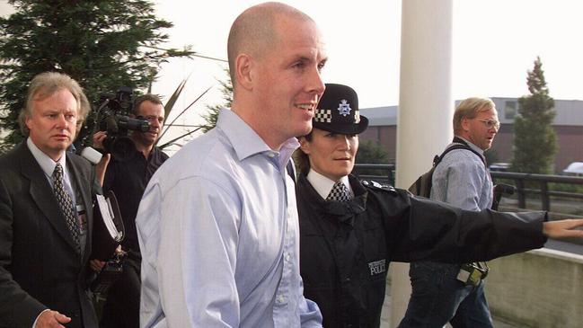 Nick Leeson at London’s Heathrow Airport in 1999 after being released from prison. Picture: AFP