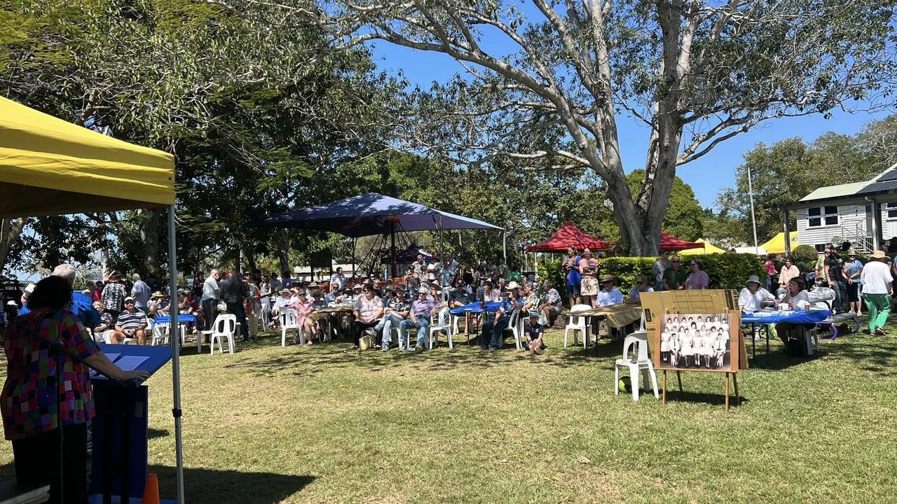 The men were at a celebration marking the 100-year anniversary of a school. The event is pictured above in the hours leading up to the bite.