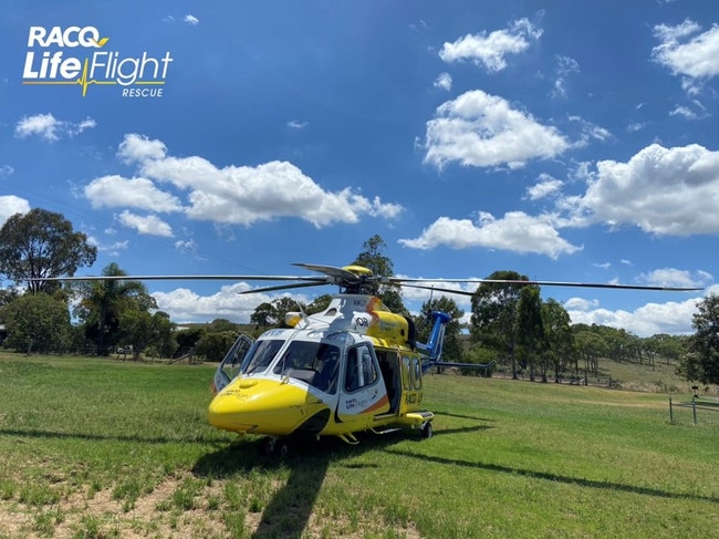 Helicopters got the call to the Allora property just before 9:30 am on Thursday (Photo: RACQ lifeflight)