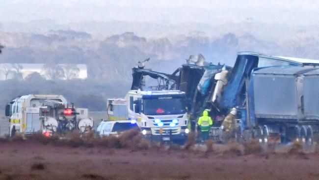 The scene of the truck collision on the Sturt Highway. Picture: Tom Huntley