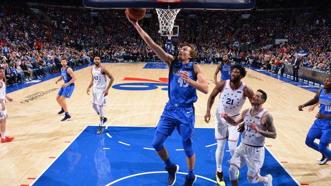 Ryan Broekhoff #45 playing for the Dallas Mavericks against the Philadelphia 76ers, wo he will now join (Photo by Jesse D. Garrabrant/NBAE via Getty Images)