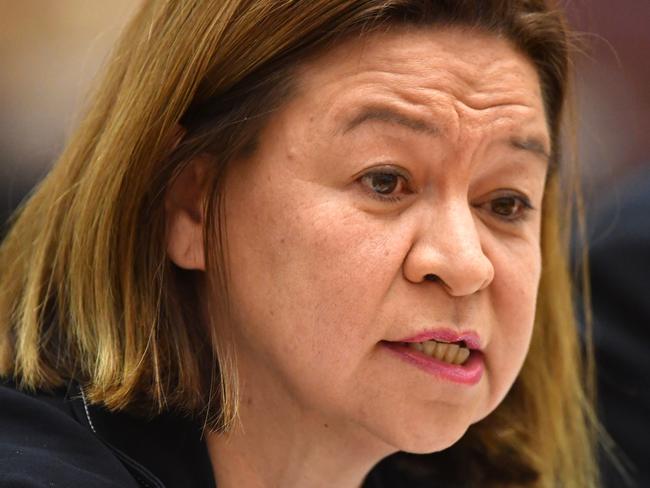 **FILE** A Tuesday, October 24, 2017 image reissued Monday, September 24, 2018 of former ABC managing director Michelle Guthrie during Senate Estimates at Parliament House in Canberra. ABC managing director Michelle Guthrie has been sacked effective immediately because it was "not in the best interests" of the broadcaster for her to stay in the job. Board chairman Justin Milne said the transition to a new leader could be disruptive but discussions had been under way for several months. (AAP Image/Mick Tsikas) NO ARCHIVING