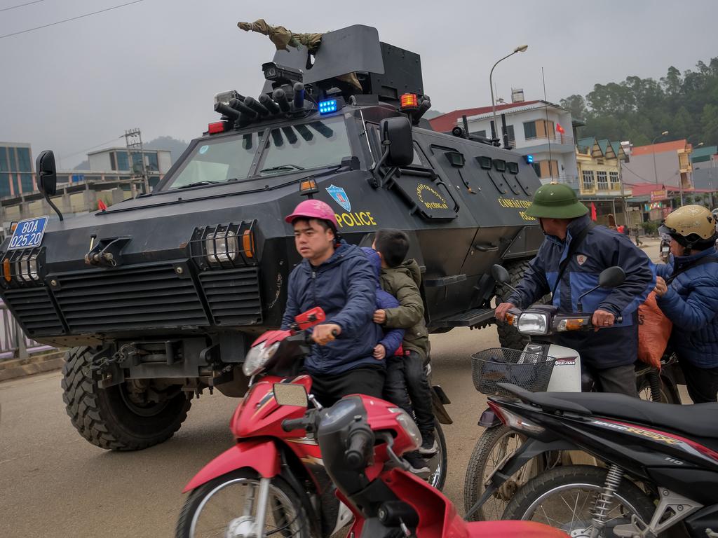 Frantic security preparations are underway in Vietnam as Kim heads through China on an armoured train to the border, where he is expected to transfer to a car. Picture: Linh Pham/Getty Images