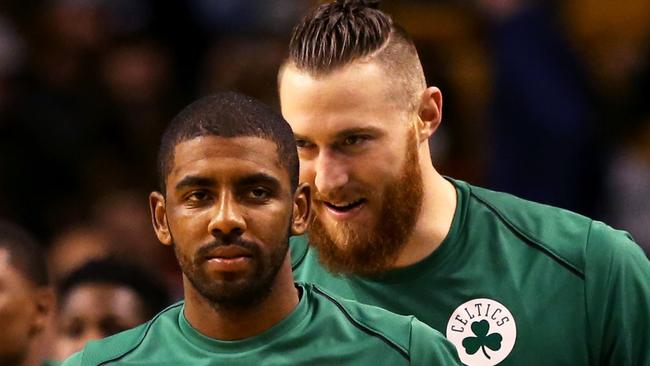 Aron Baynes will be hoping to join Kyrie Irving in the Celtics starting line-up again today. Picture: Getty Images/AFP