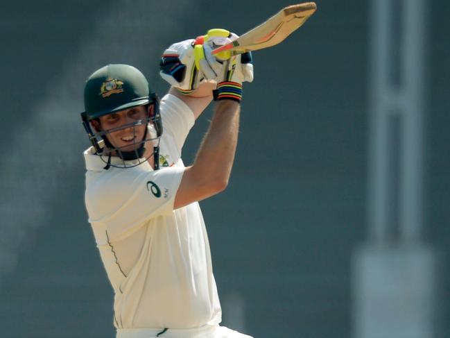 Australia's Mitchell Marsh plays a shot during the second day of three-day practice cricket match between India 'A' and Australia at The Brabourne Cricket Stadium in Mumbai on February 18, 2017.  Australia will play a four-match Test series against India with the first Test scheduled to start in Pune from February 23.  ----IMAGE RESTRICTED TO EDITORIAL USE - STRICTLY NO COMMERCIAL USE----- / AFP PHOTO / PUNIT PARANJPE / ----IMAGE RESTRICTED TO EDITORIAL USE - STRICTLY NO COMMERCIAL USE----- / GETTYOUT