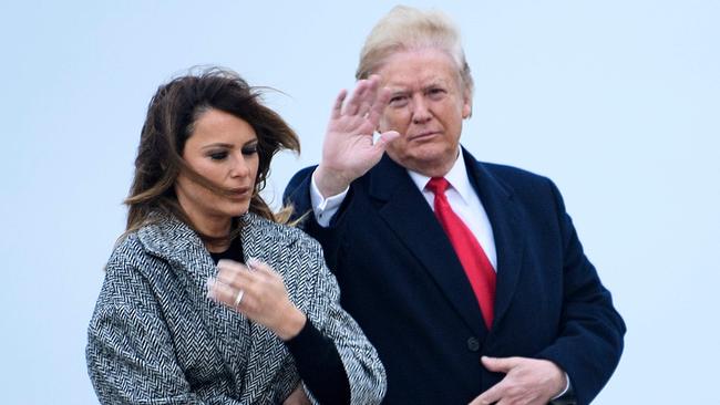 Donald and Melania Trump prepare to board Air Force One at JFK Airport in New York on Wednesday. Picture: AFP