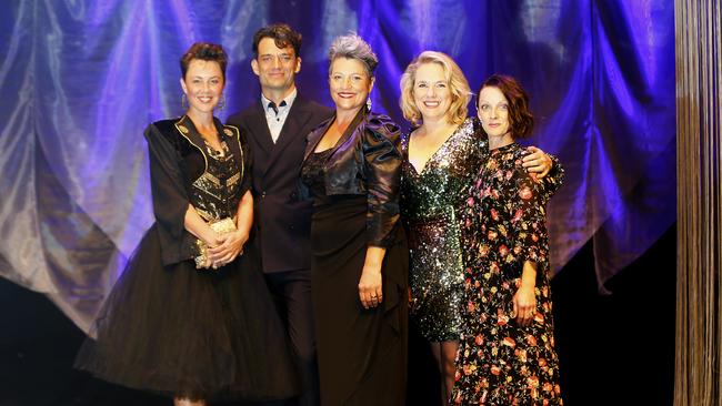 The Tasmanian Theatre Awards at Wrest Point. 'The Mares' cast are pictured on stage (L-R) Sara Cooper, Ben Winspear, Mel King, Jane Longhurst, Jane Johnson. Picture: MATT THOMPSON