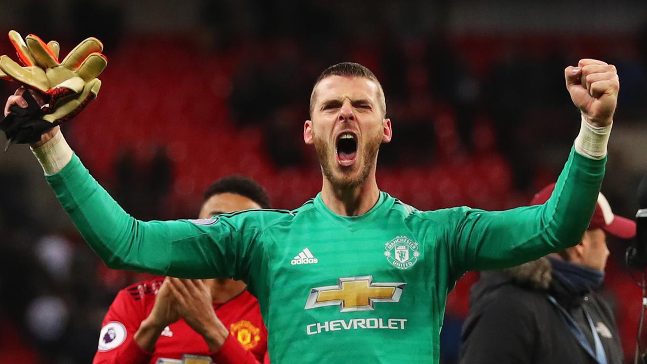 David De Gea celebrates after his stunning performance. 