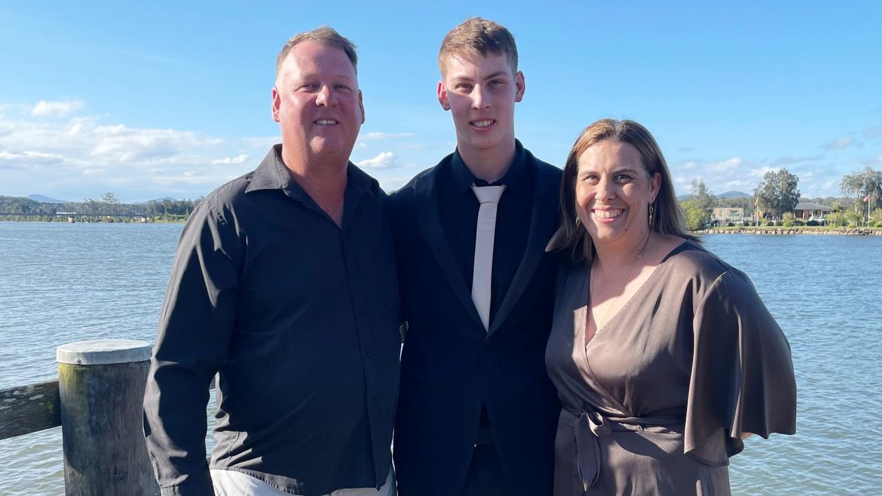 Brett, Brandon and Donna Willer. Year 12 Macksville High School formal on the banks of the Nambucca River, November 10, 2022. Picture: Chris Knight