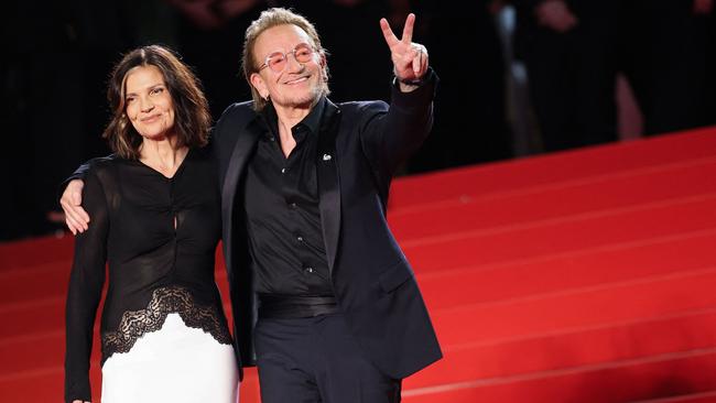 With his spouse, Irish activist and businesswoman Ali Hewson. Picture: Valery Hache/AFP