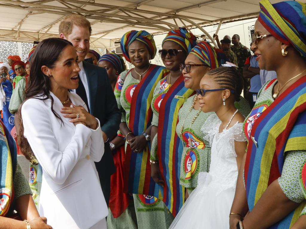 The Duke and Duchess of Sussex met with the Defence Staff of Nigeria at the Defence Headquarters in Abuja on May 10. Picture: Andrew Esiebo/Getty Images for The Archewell Foundation