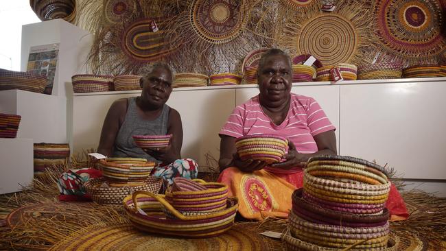 Doreen Nayilibidj and Jill Nganjmirra will be holding weaving demonstrations at the new Provenance Arts centre in Darwin Picture: Keri Megelus