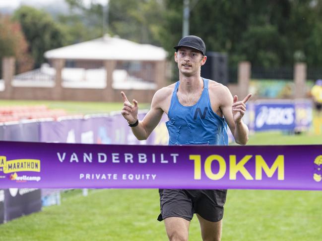 Ben Drew wins the 10km event of the Toowoomba Marathon, Sunday, May 5, 2024. Picture: Kevin Farmer