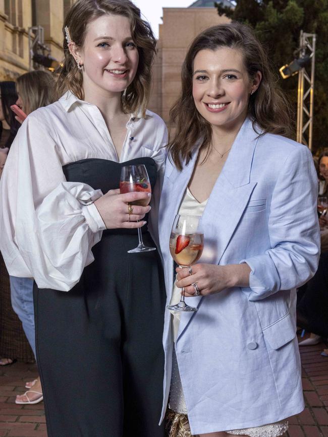 Taylor Goodall and Greta Rumsby at the Adelaide Art Gallery, Adelaide Fashion Week. Picture: Kelly Barnes