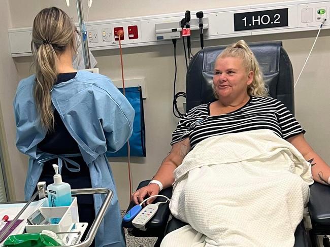 Katrina Mudge undergoing chemotherapy for stage four bowel cancer. Picture: Supplied